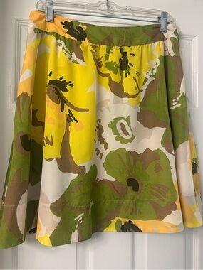 New York & Company Yellow, Green & Cream Floral Skater Skirt